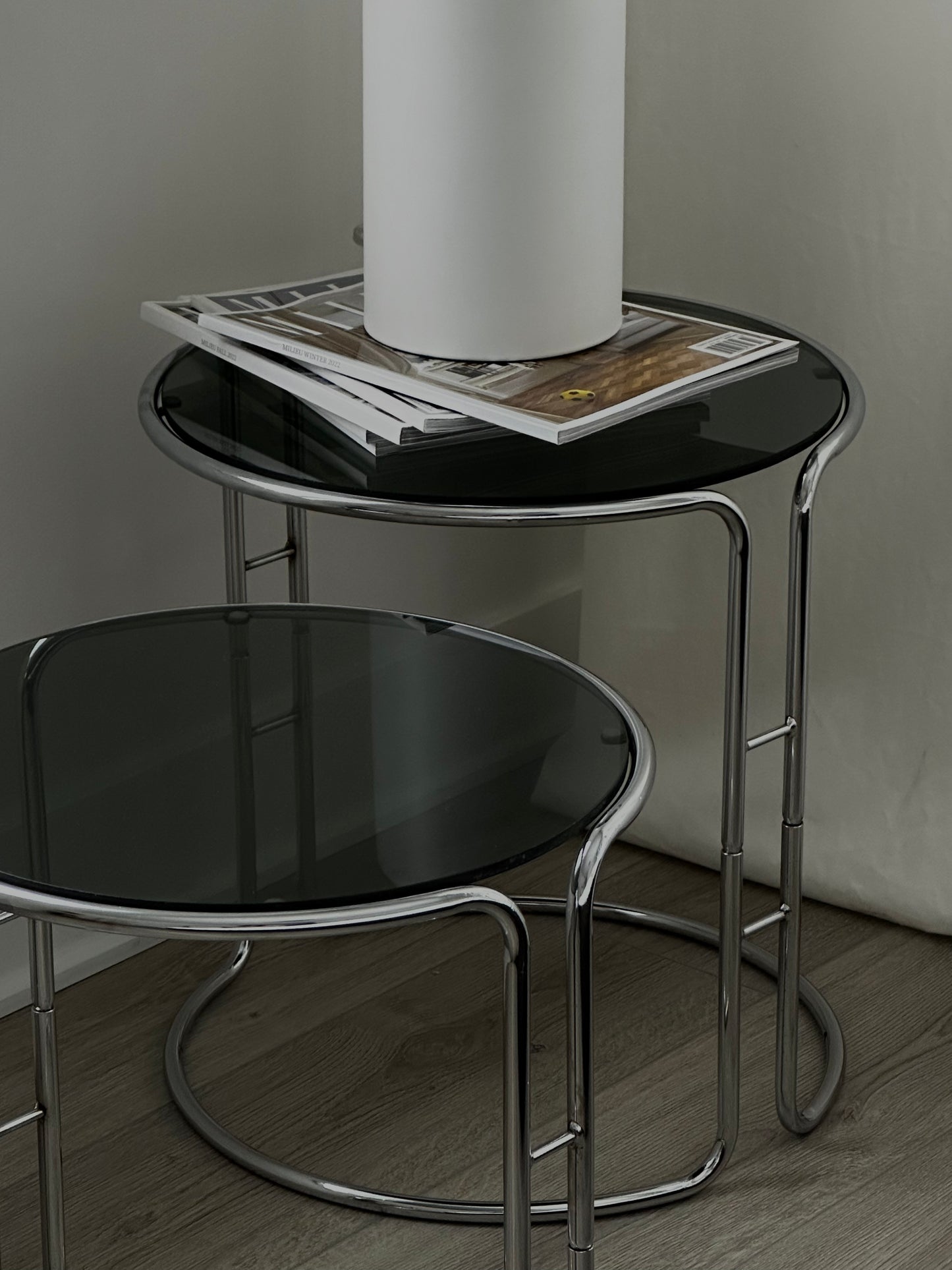 MCM Chrome and Smoked Glass Side Tables - Set of 2