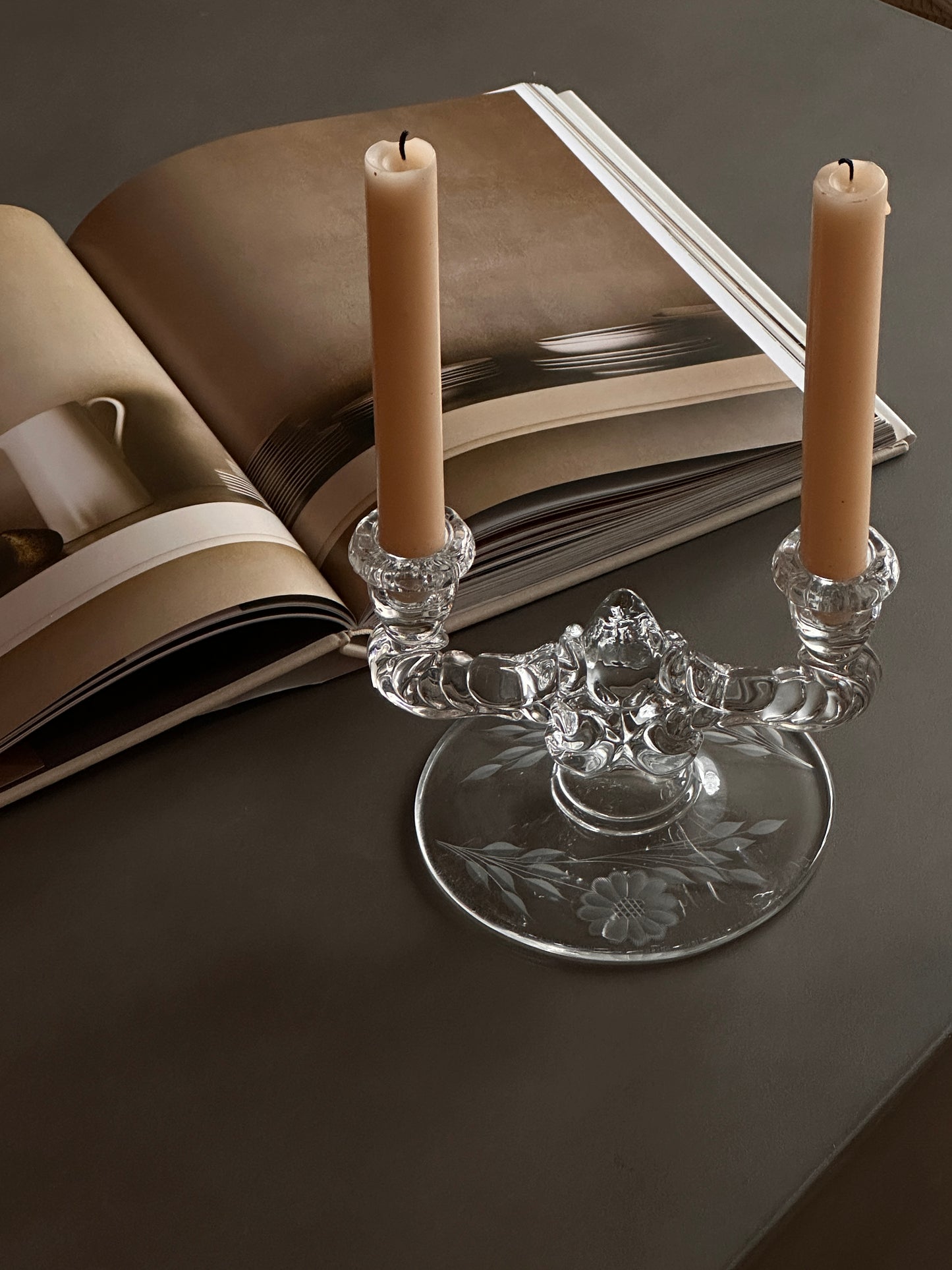 Etched Glass Candelabra - Set of 2