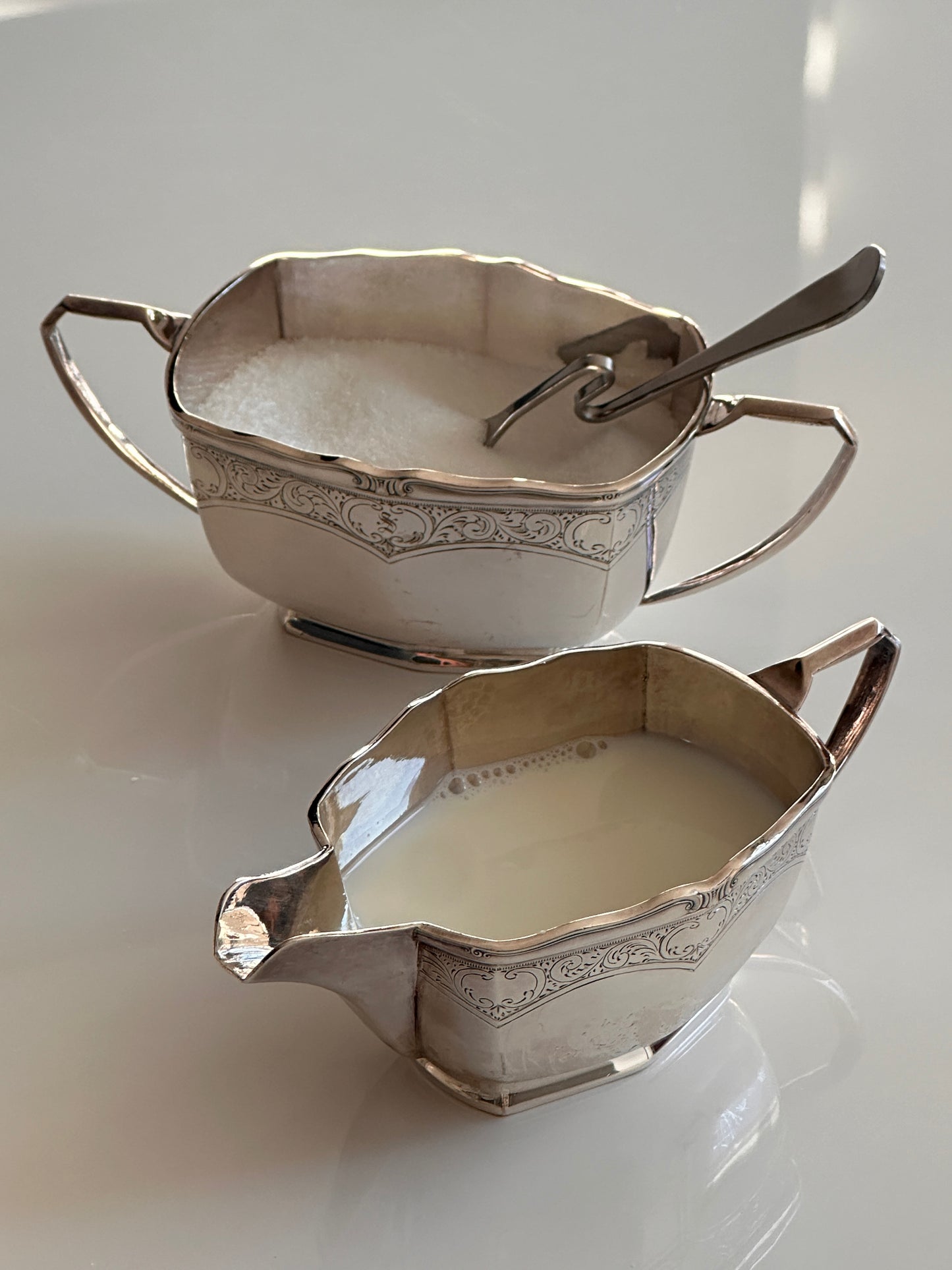 English Art Deco Creamer and Sugar Bowl Duo