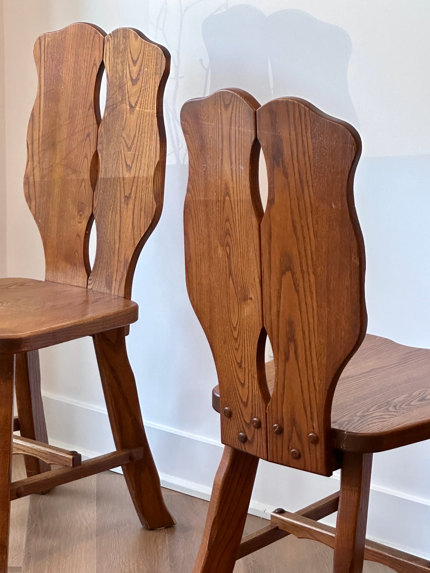 Brutalist Carved Oak Dining Chairs 1970s (set of 2)