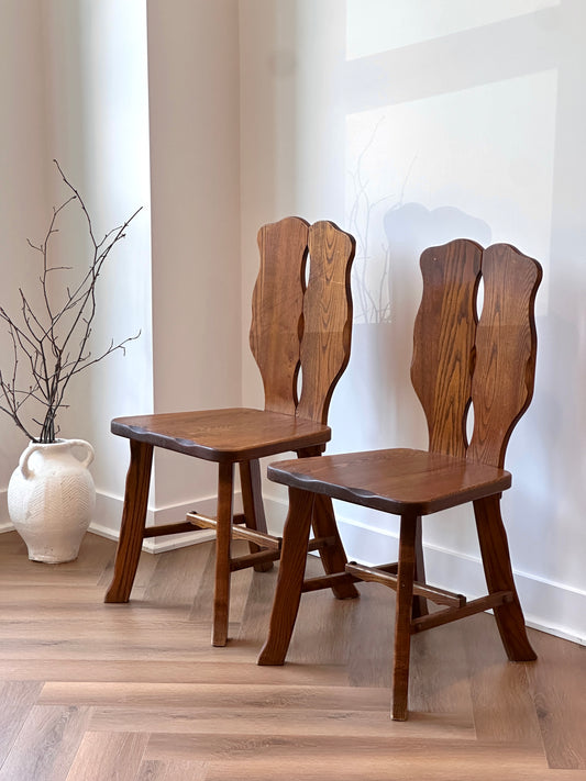 Brutalist Carved Oak Dining Chairs 1970s (set of 2)