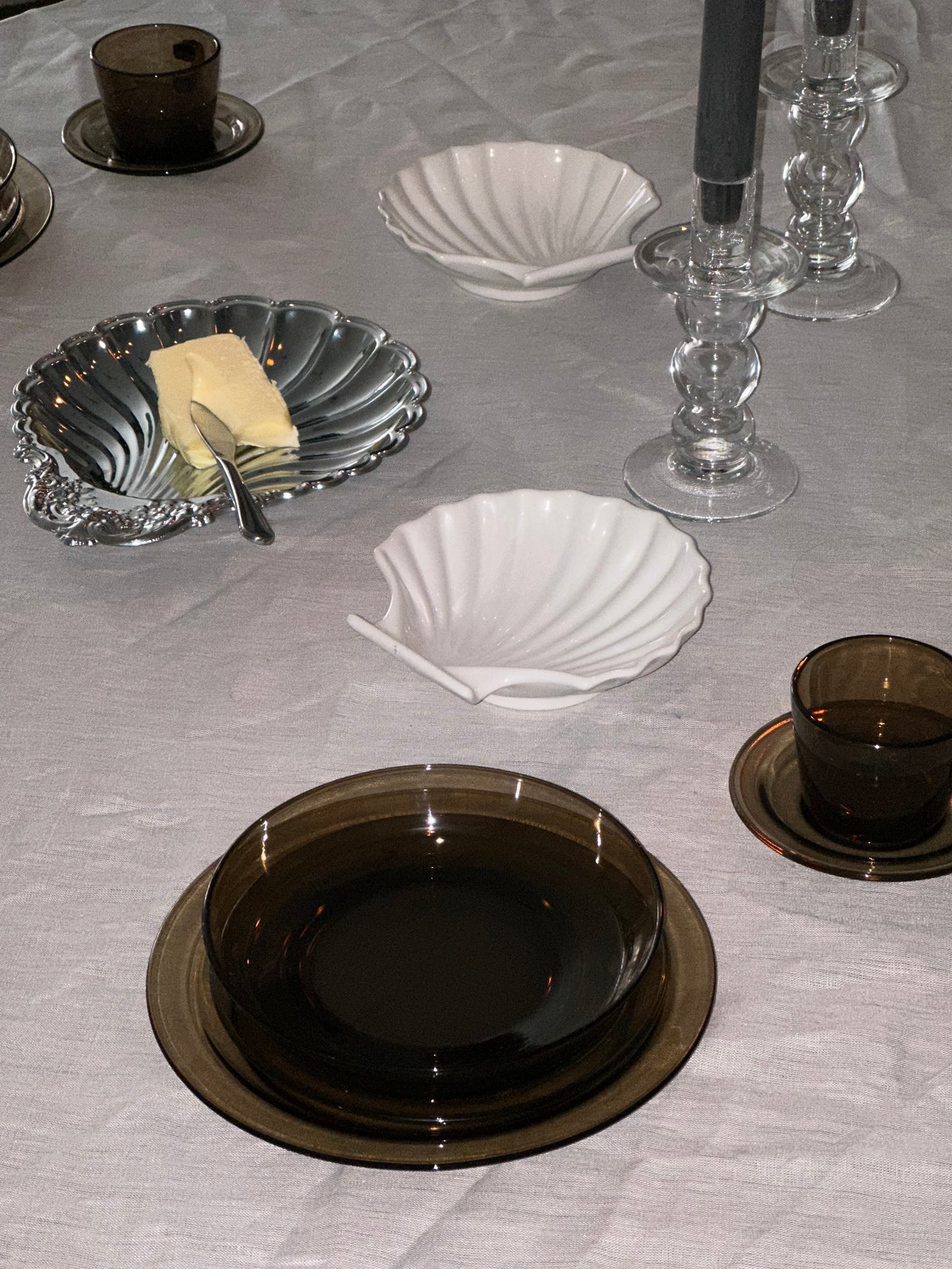 Vereco France Smoke Brown Glass Dinnerware Set 1970s - 20 PC