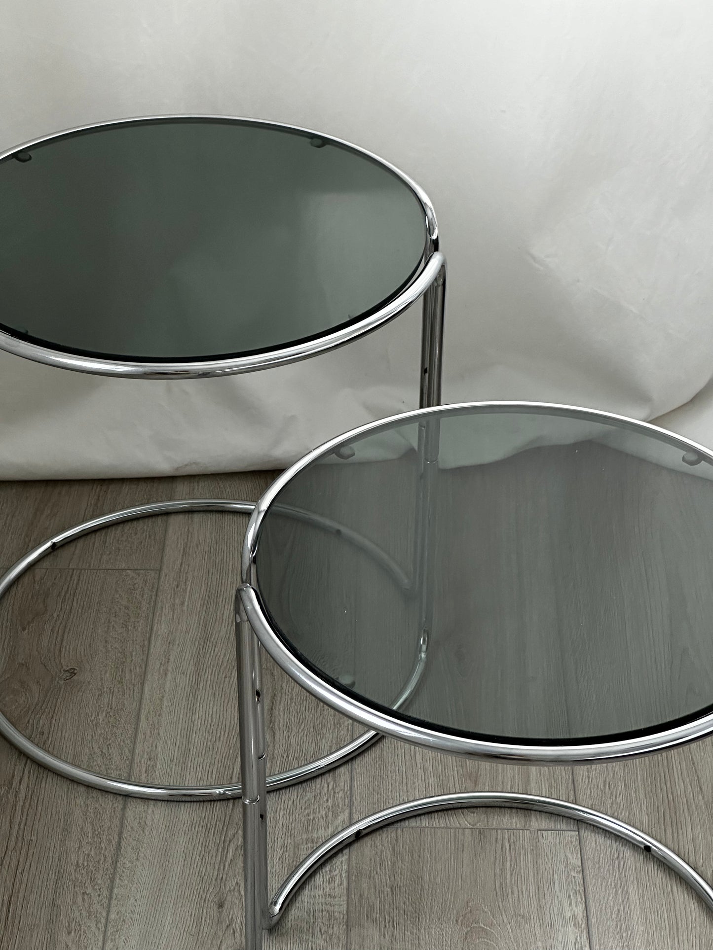 MCM Chrome and Smoked Glass Side Tables - Set of 2