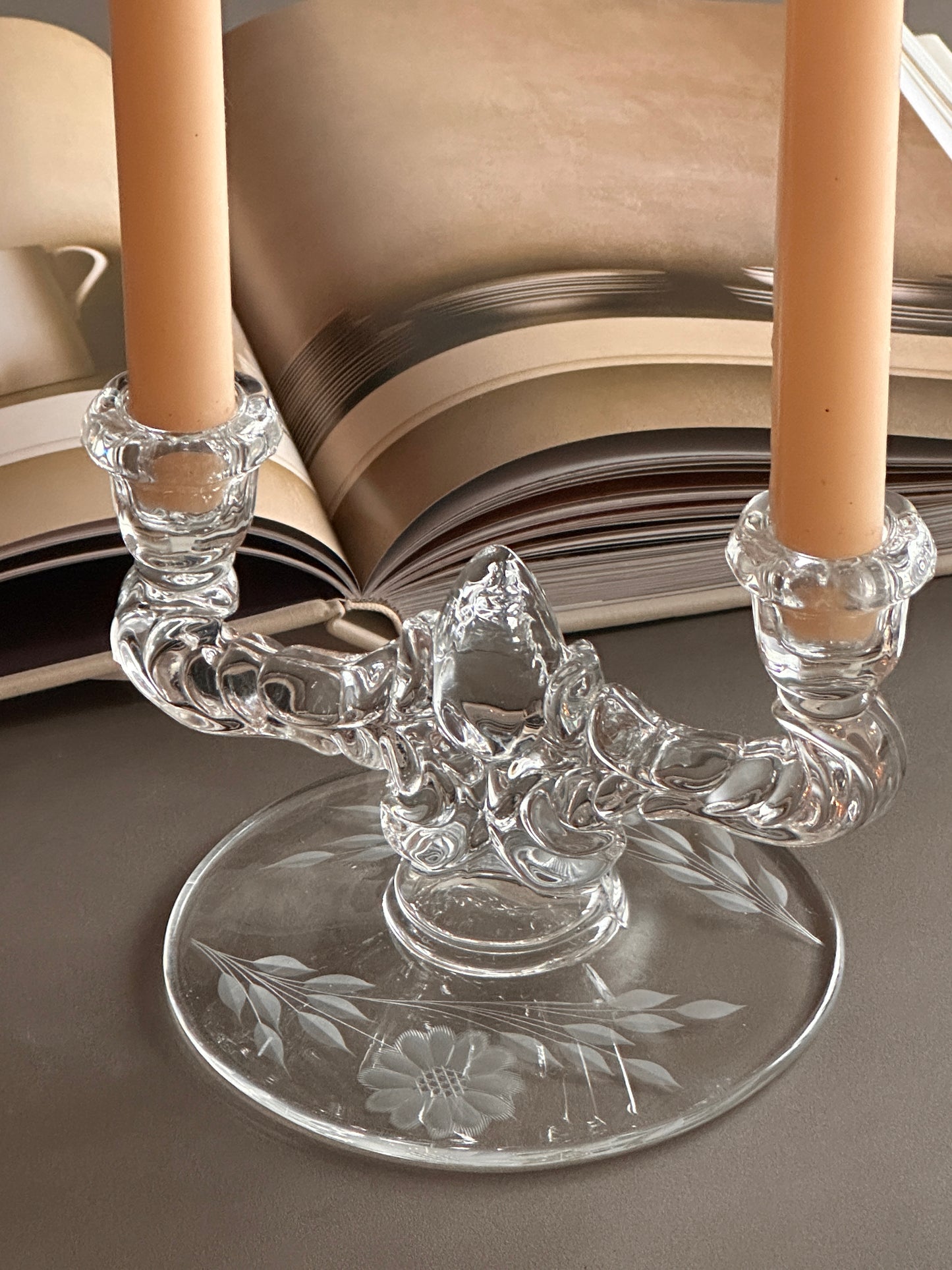 Etched Glass Candelabra - Set of 2