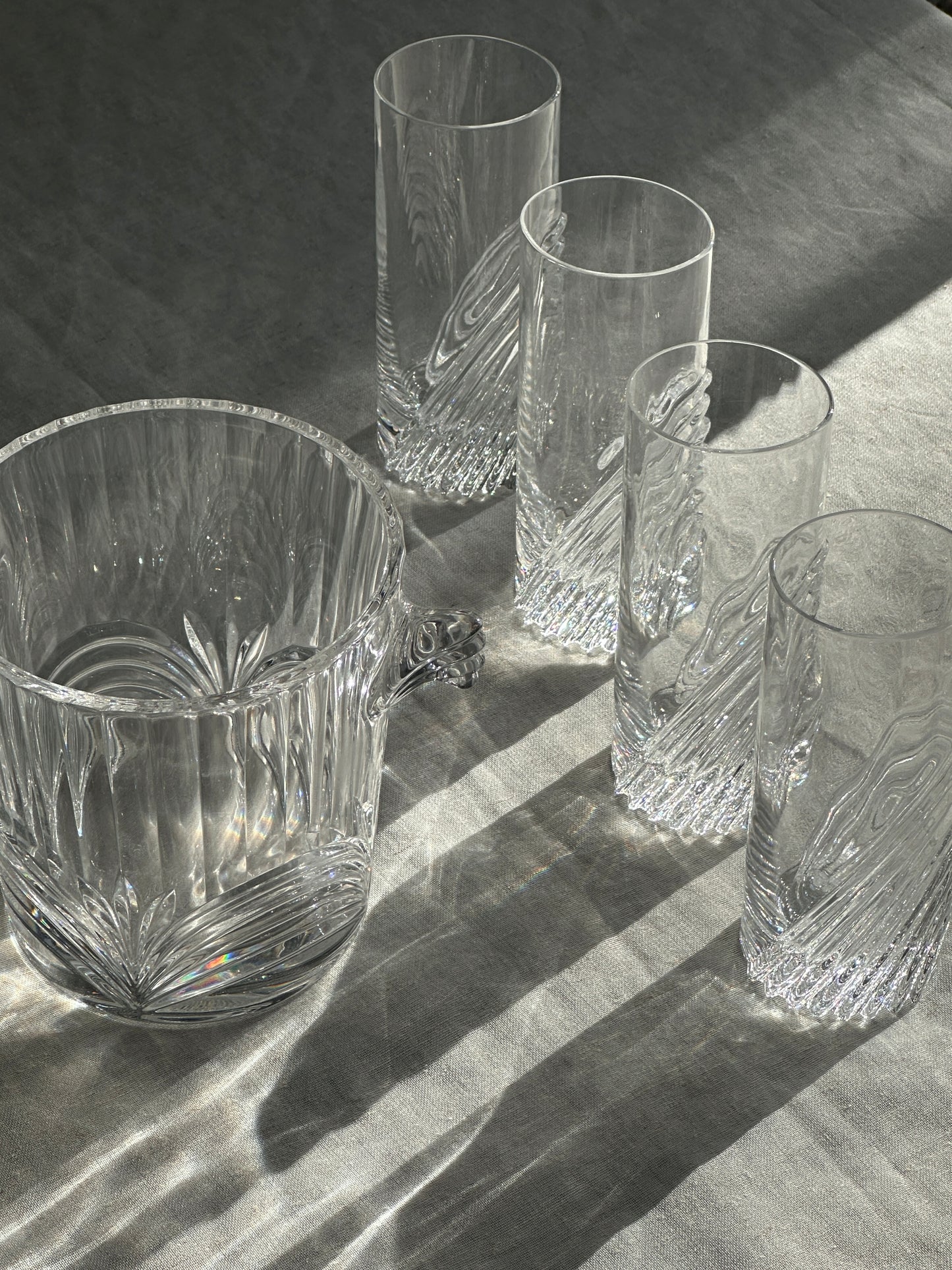 Heavy Swirled Crystal Glasses and Ice Bucket Set