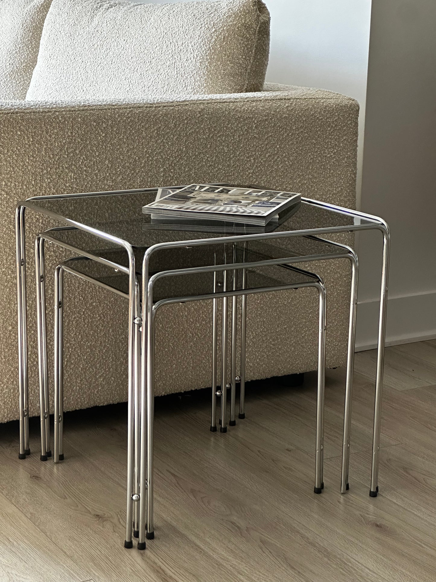 Chrome and Smoked Glass Nesting Tables after Baughman, 1970s