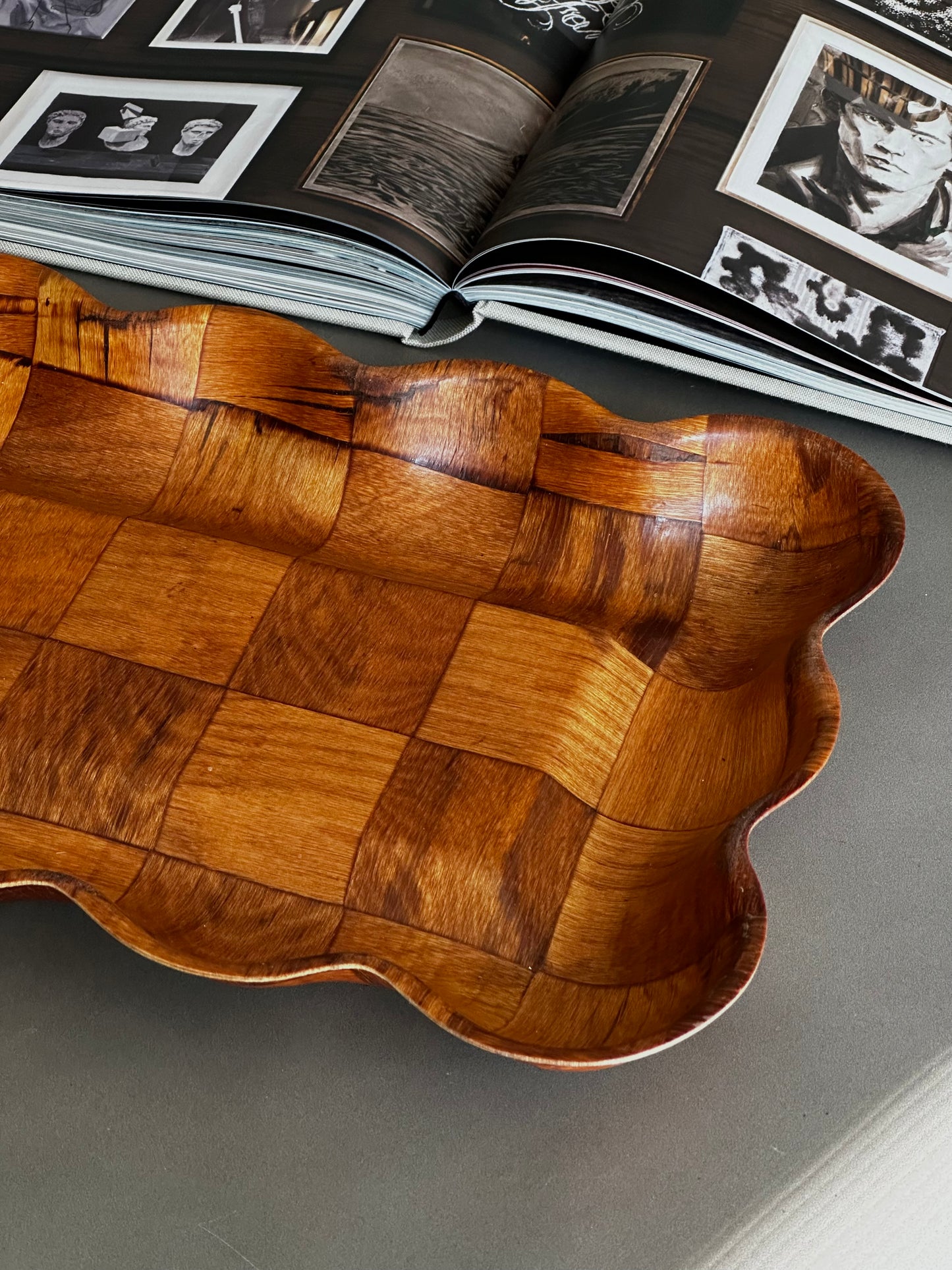 Wavy Checkered Wooden Tray