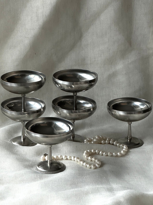 Vintage French Stainless Steel Ice Cream Cups by Letang Remy (Set of 6)