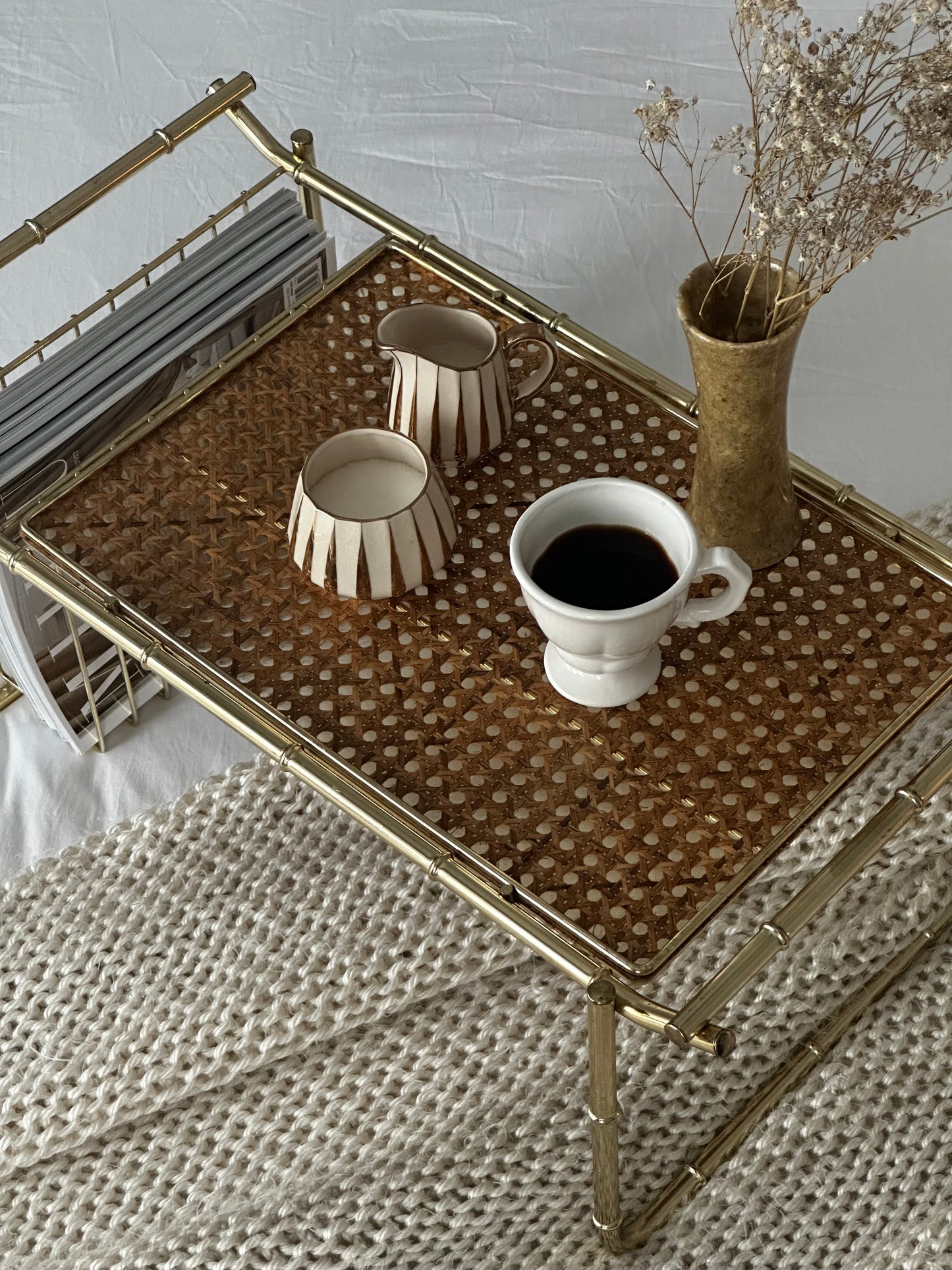 Vintage Brass Bamboo Breakfast Tray