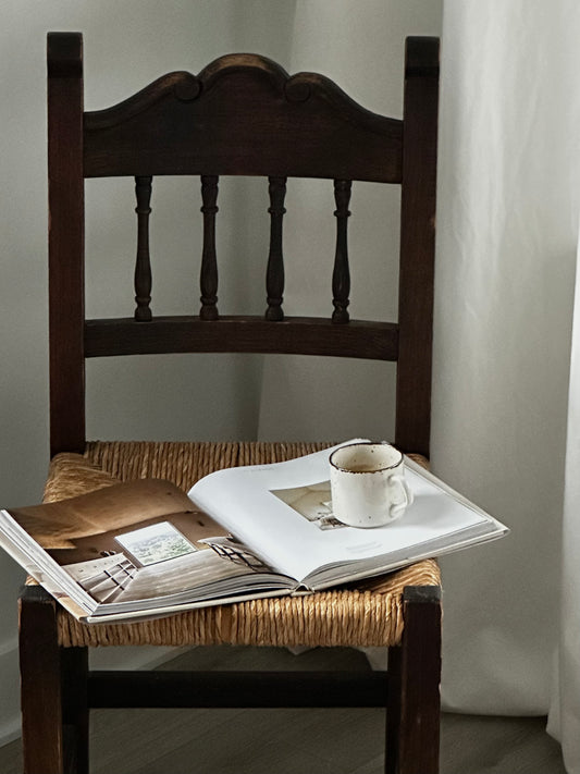 Vintage Wooden Corner Chair with rush seat