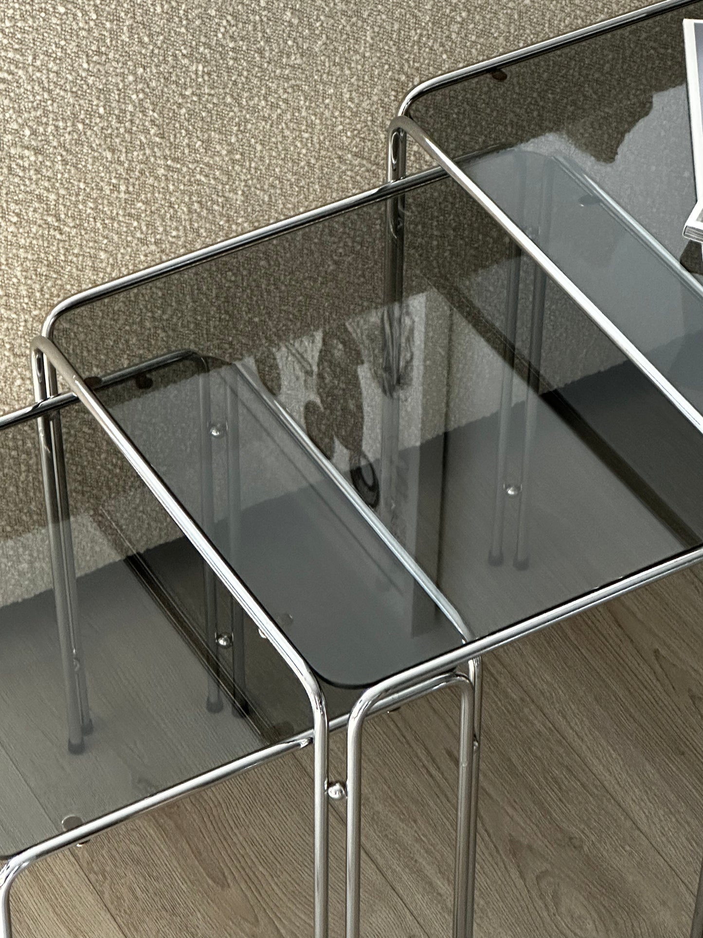 Chrome and Smoked Glass Nesting Tables after Baughman, 1970s