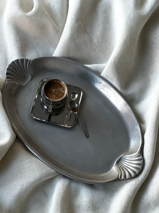 Metal Serving Tray with Shell Handles