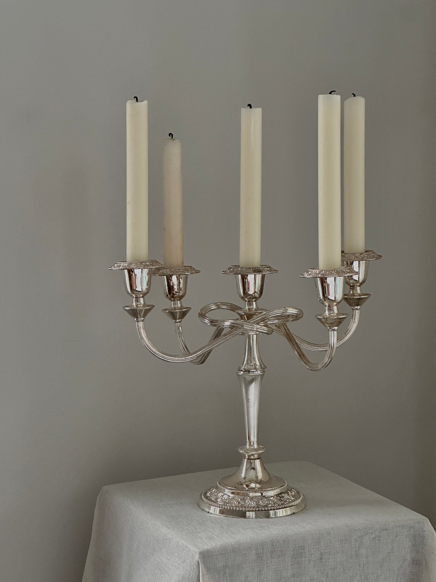 English Silver Plated Knot Candleholder