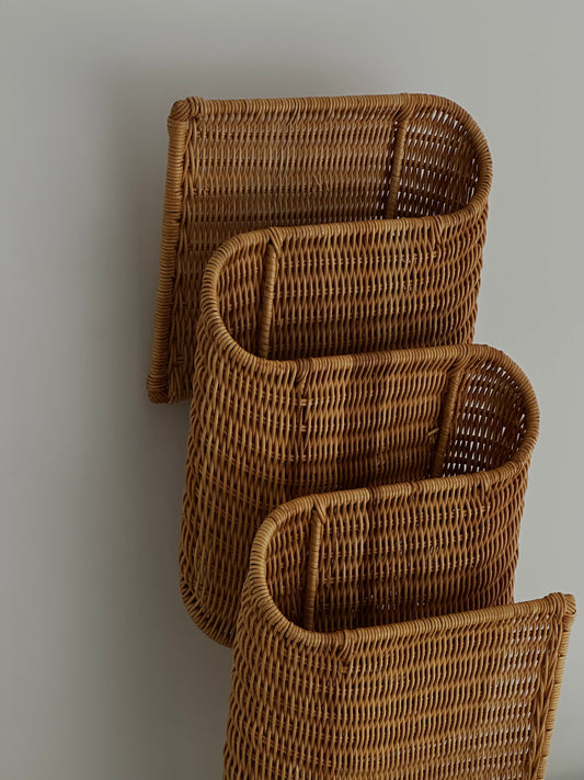 Wall Mounted Rattan Magazine Rack, 1970s