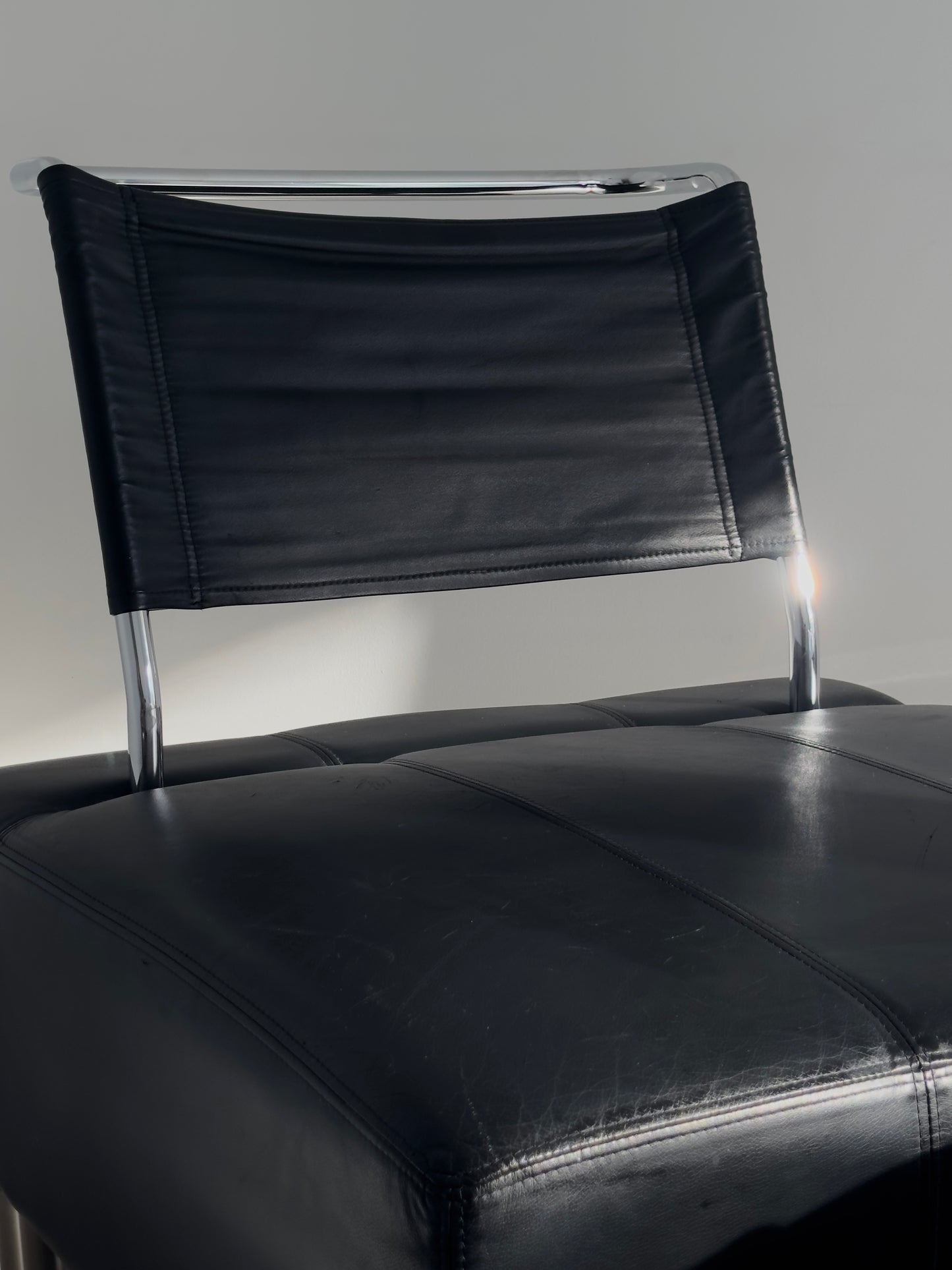 Post Modern Leather and Chrome Sofa Chair, 1990s By Normand Couture Design