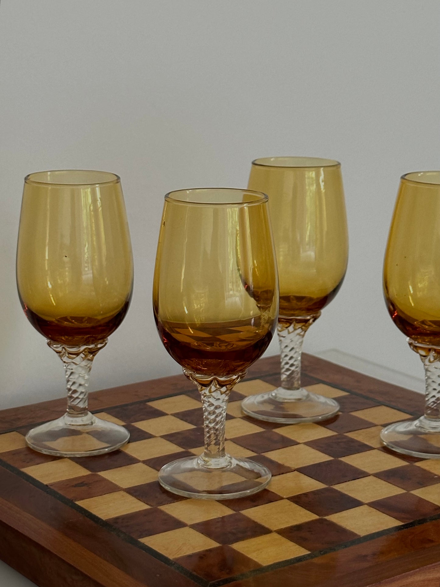 Vintage Amber Glass aperitif glasses (set of 4)