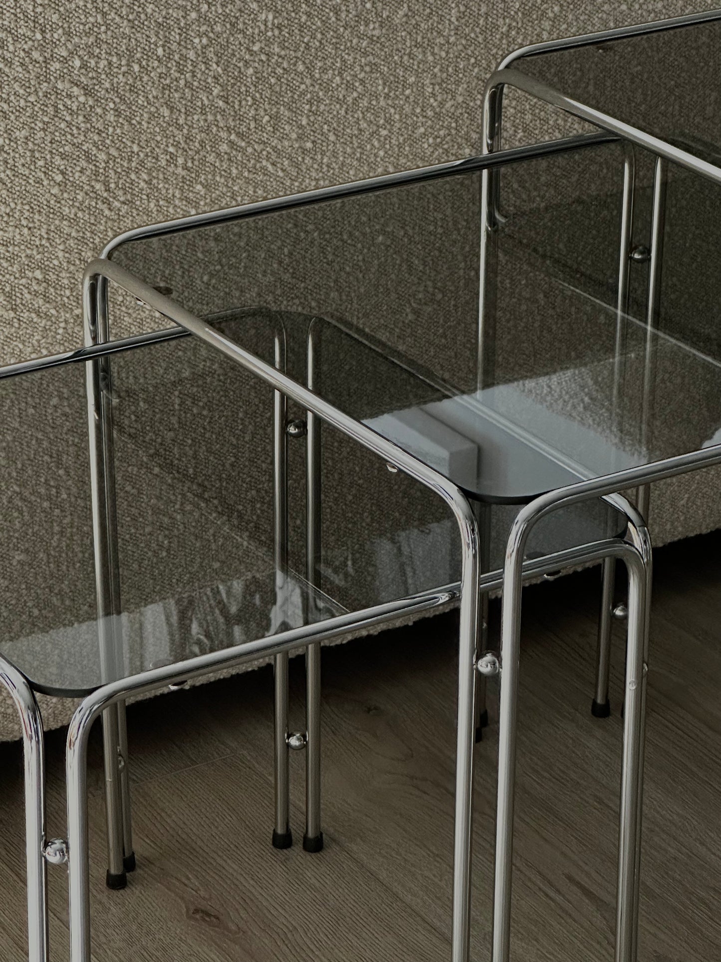 Chrome and Smoked Glass Nesting Tables after Baughman, 1970s