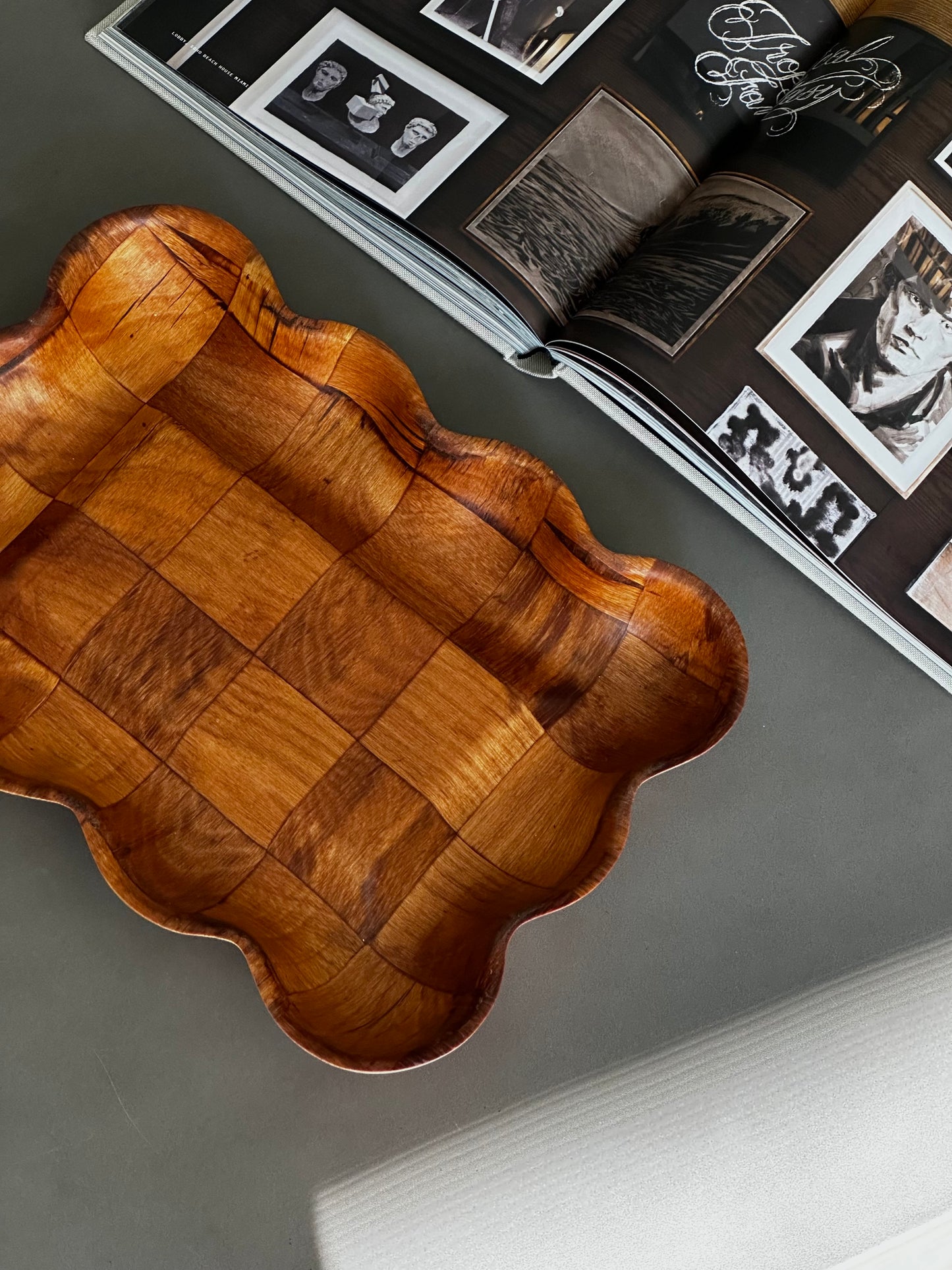 Wavy Checkered Wooden Tray