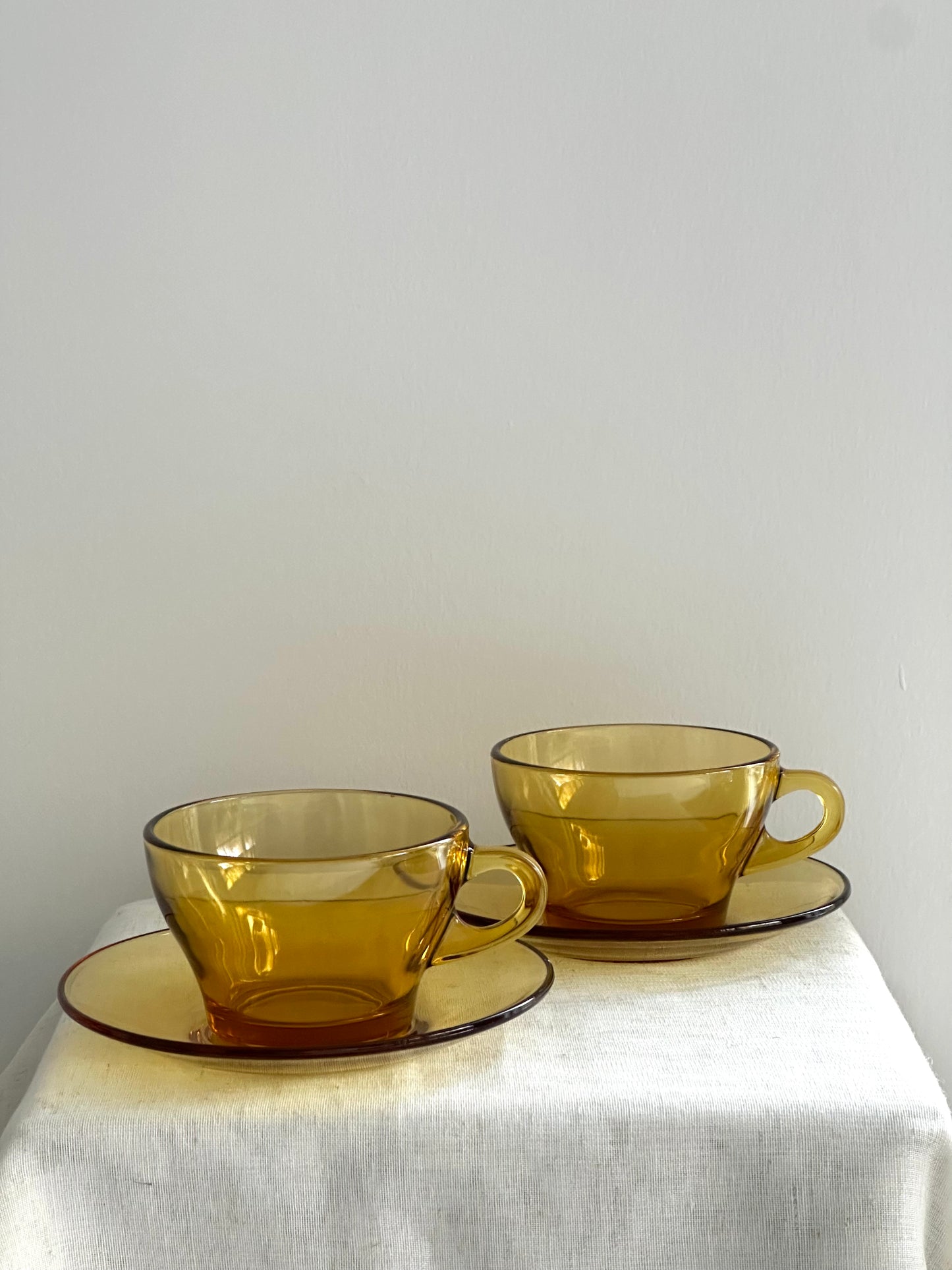 Amber Glass Coffee Cups and Saucers by Vitrosax Italy