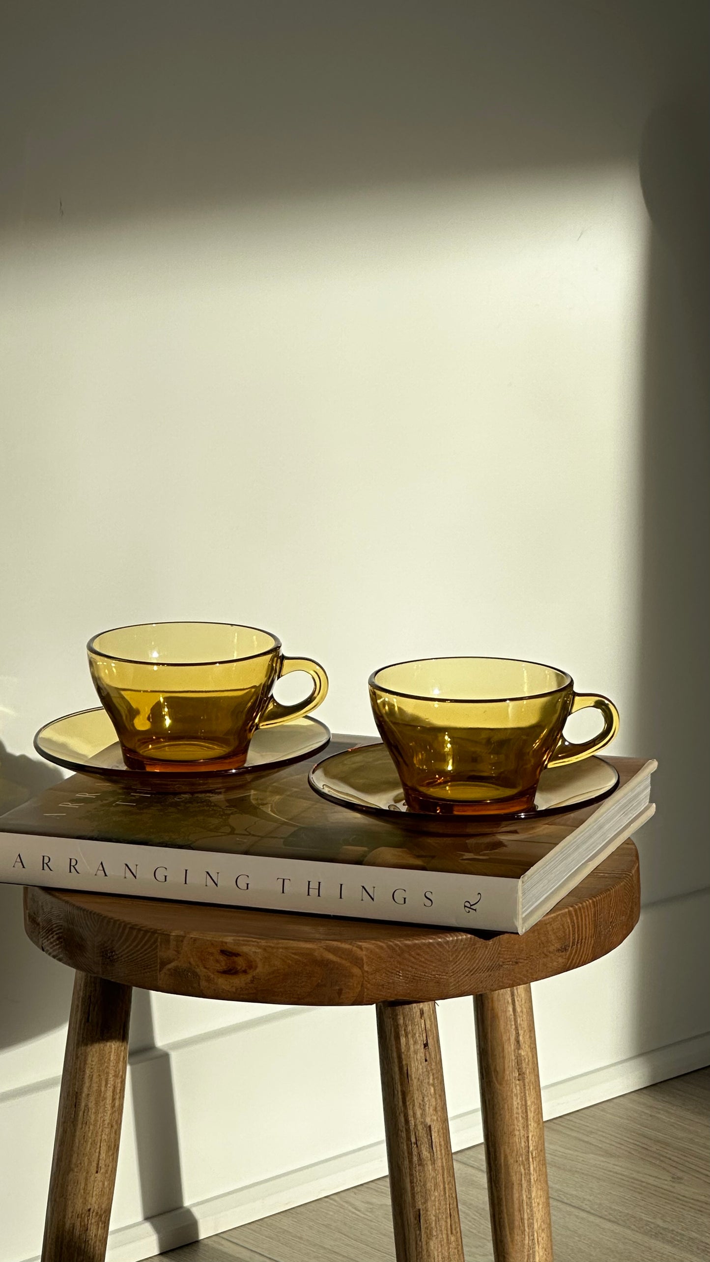 Amber Glass Coffee Cups and Saucers by Vitrosax Italy