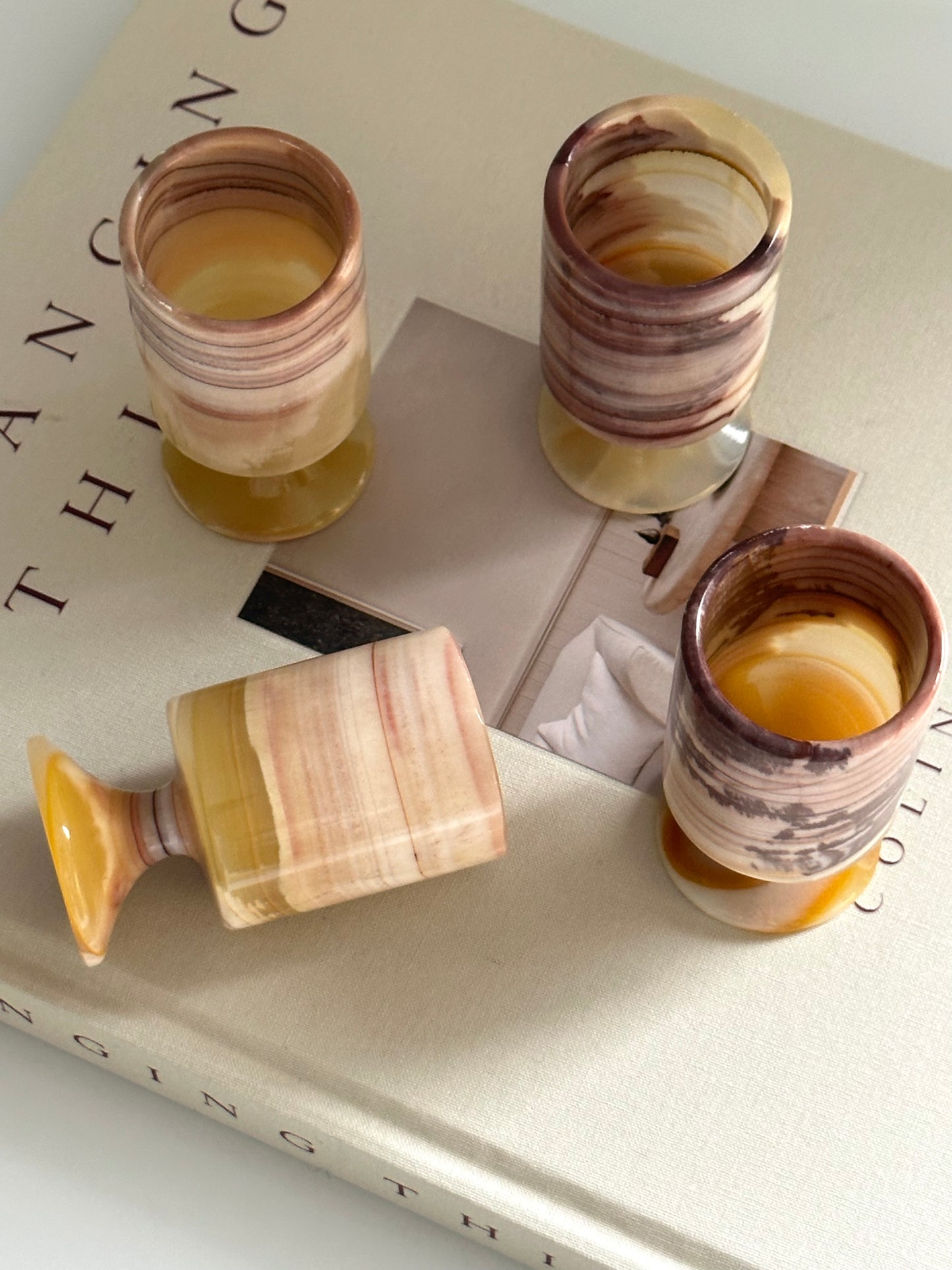 Vintage Onyx Pedestal Shot Glasses