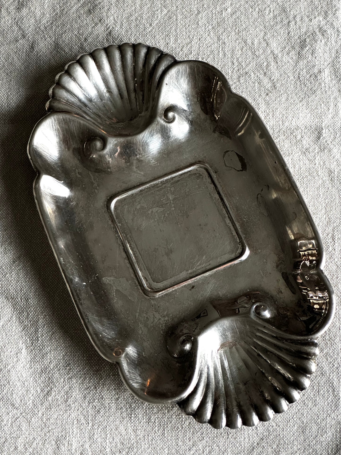 Vintage Silver Plate Serving Tray with Shell Handles