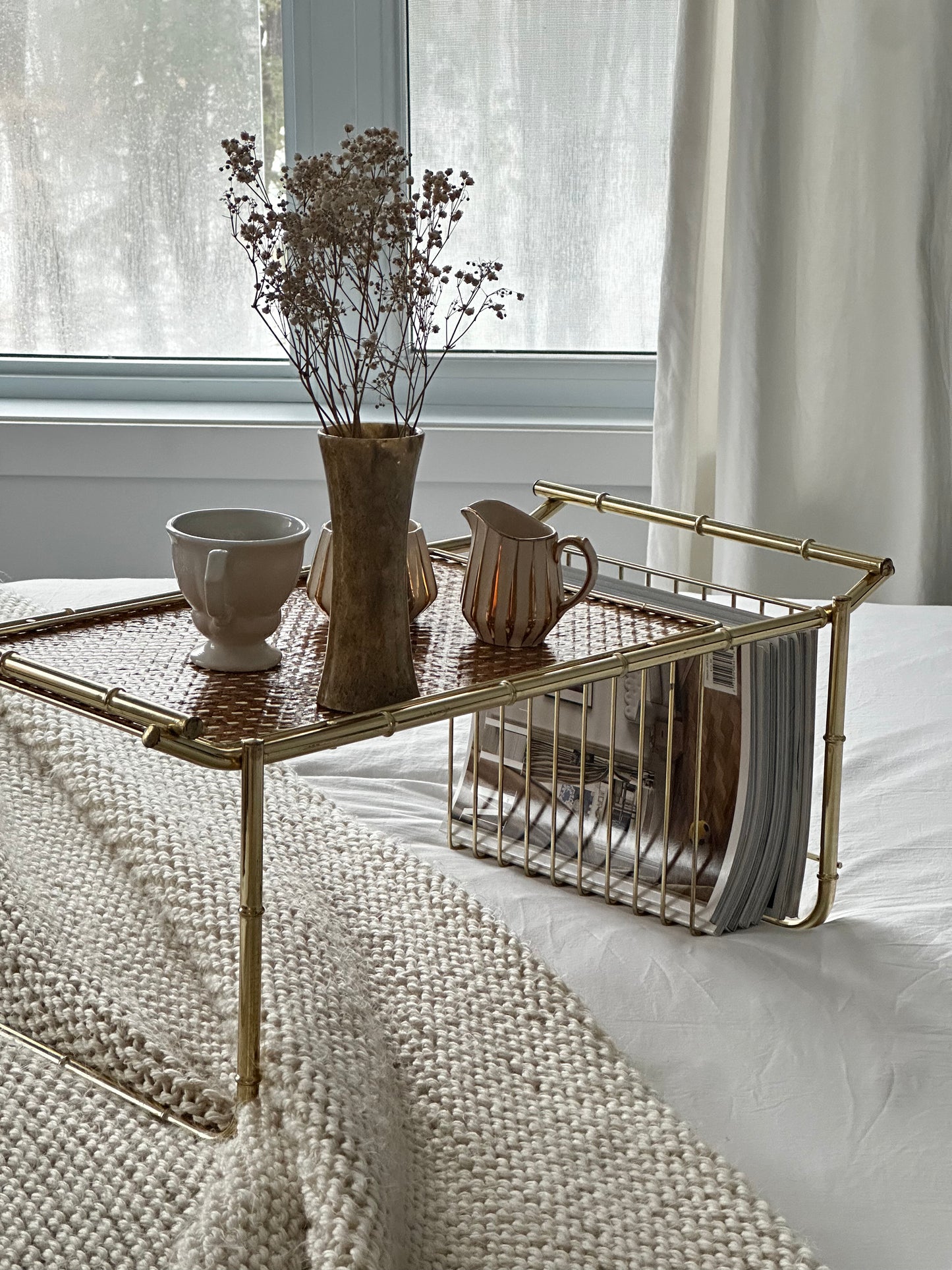 Vintage Brass Bamboo Breakfast Tray