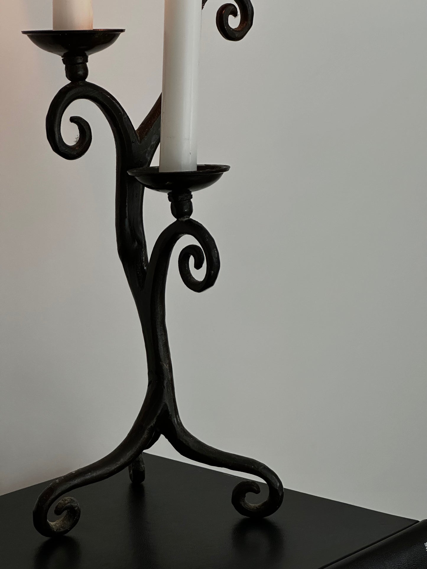 Brutalist Hand Forged Iron Candle Holder