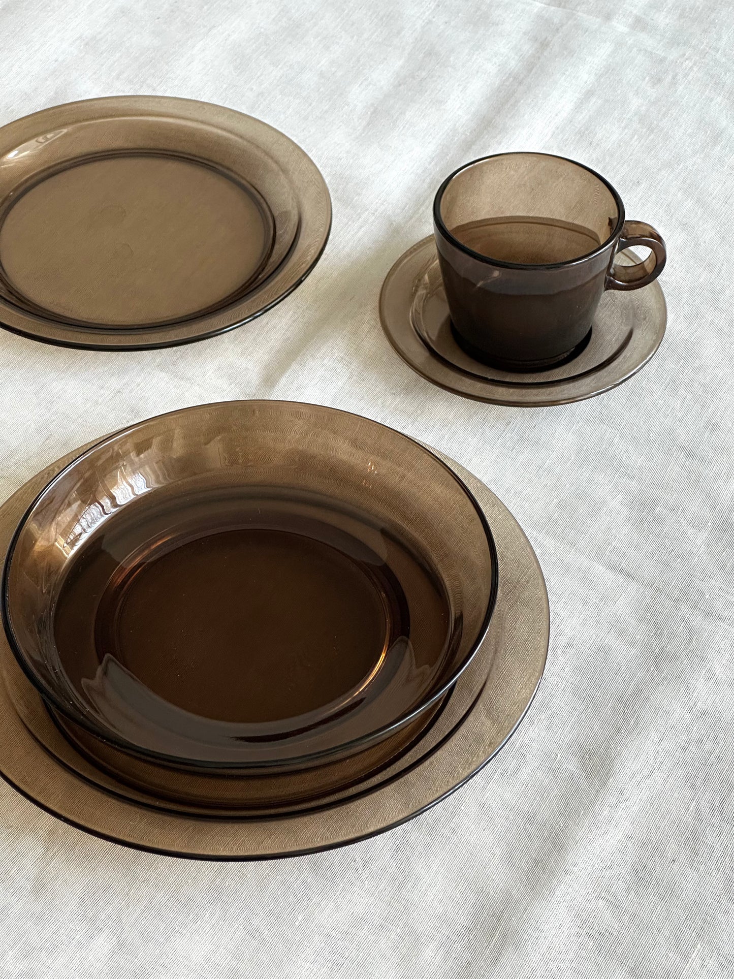 Vereco France Smoke Brown Glass Dinnerware Set 1970s - 20 PC