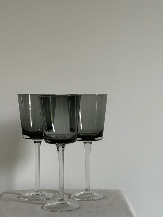 Vintage Smoked Grey Wine Glasses (set of 3)