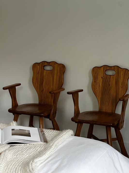 Mid-Century Oak Brutalist Chairs 
 (set of 2)