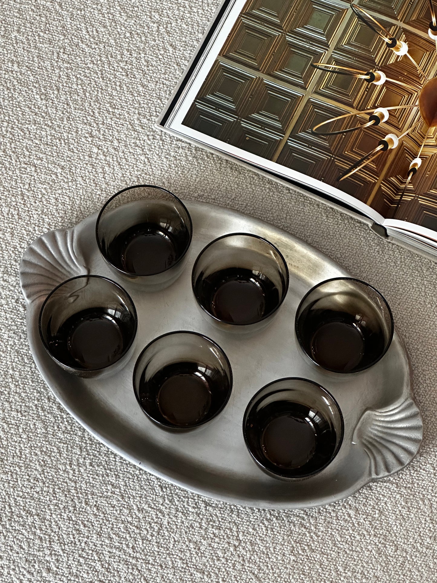 Metal Serving Tray with Shell Handles