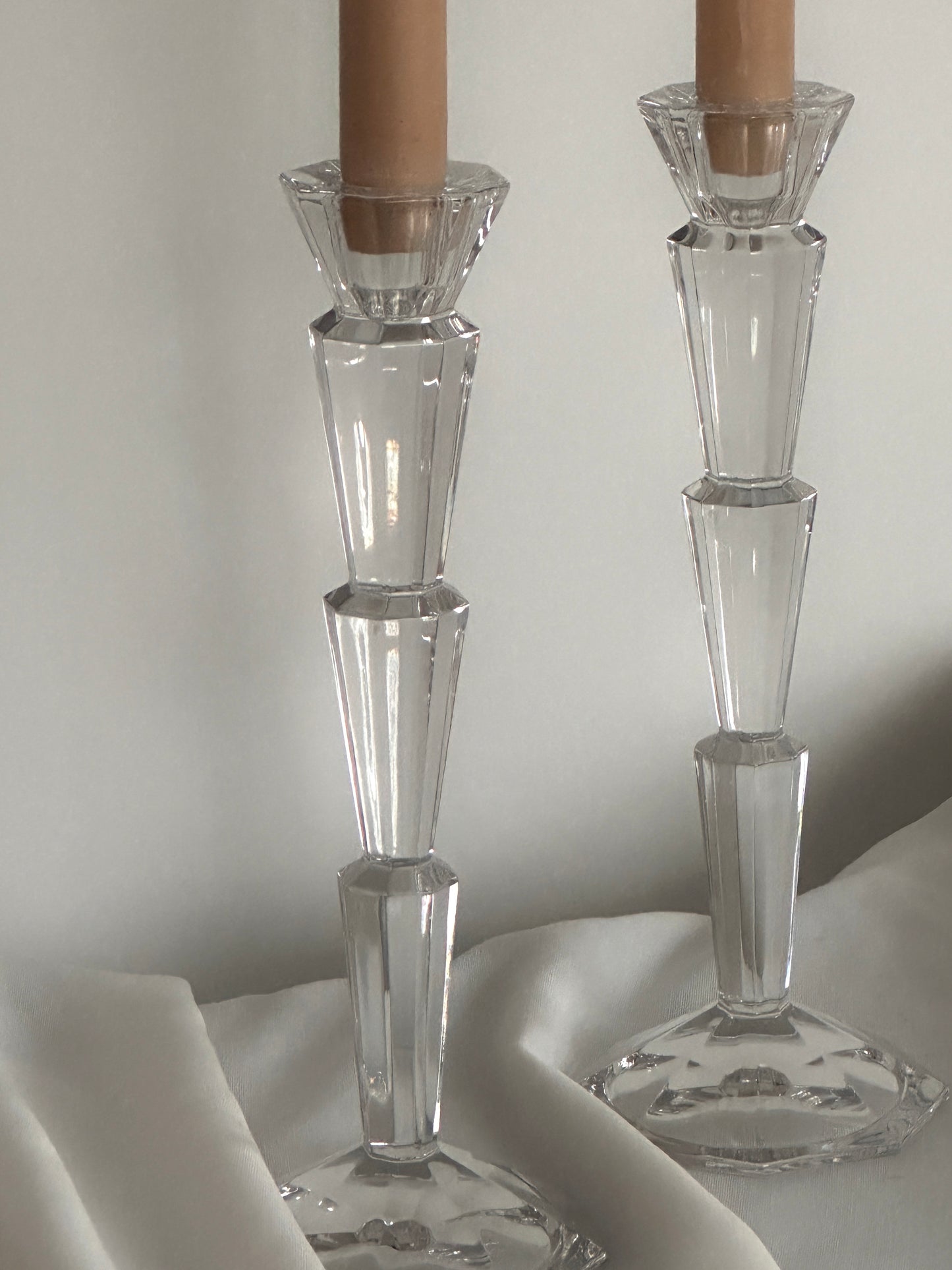 Art Deco Crystal Glass Candle Holder Set