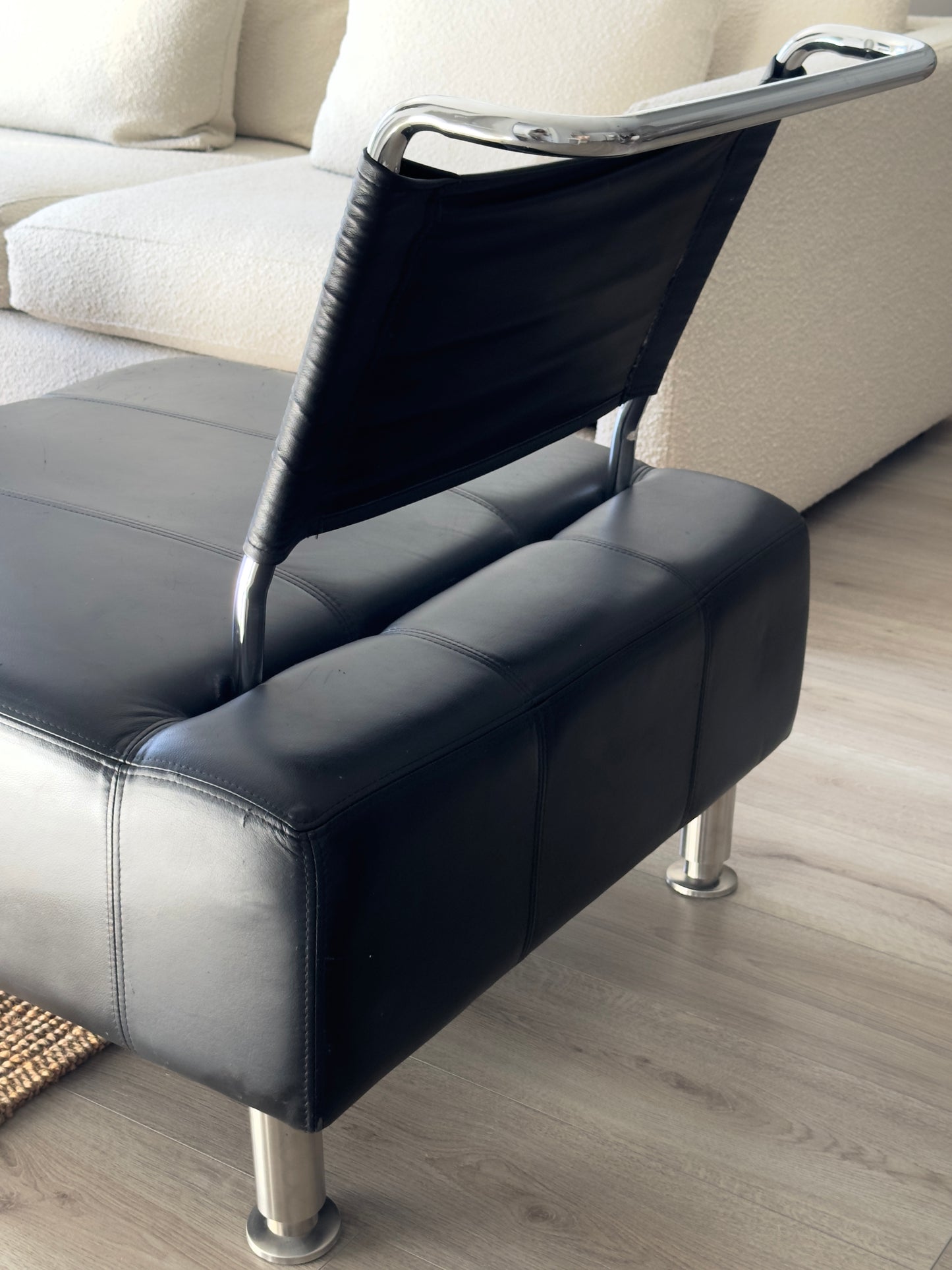 Post Modern Leather and Chrome Sofa Chair, 1990s By Normand Couture Design