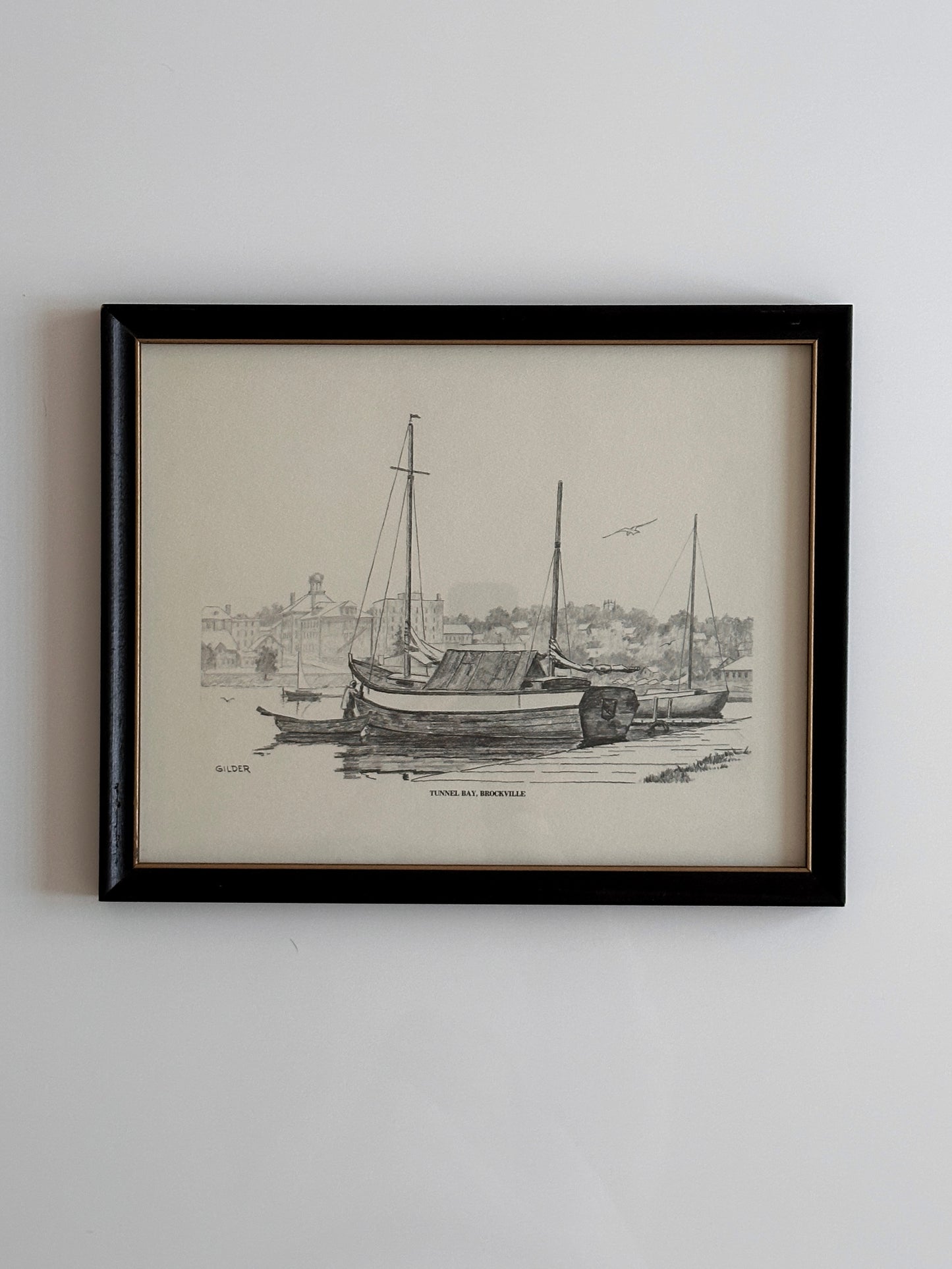 Sailboat Drawing of Tunnel Bay, Brockville by Gilder 1985