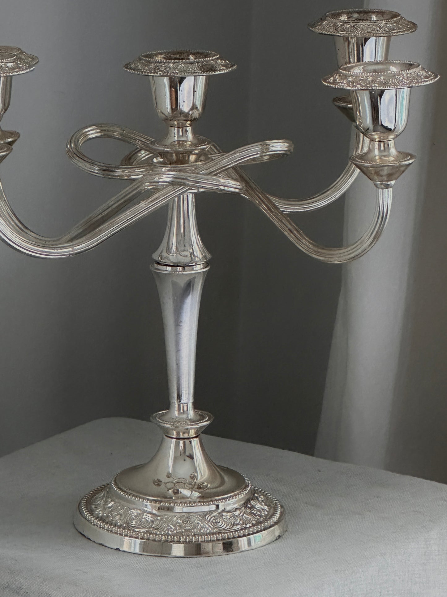 English Silver Plated Knot Candleholder