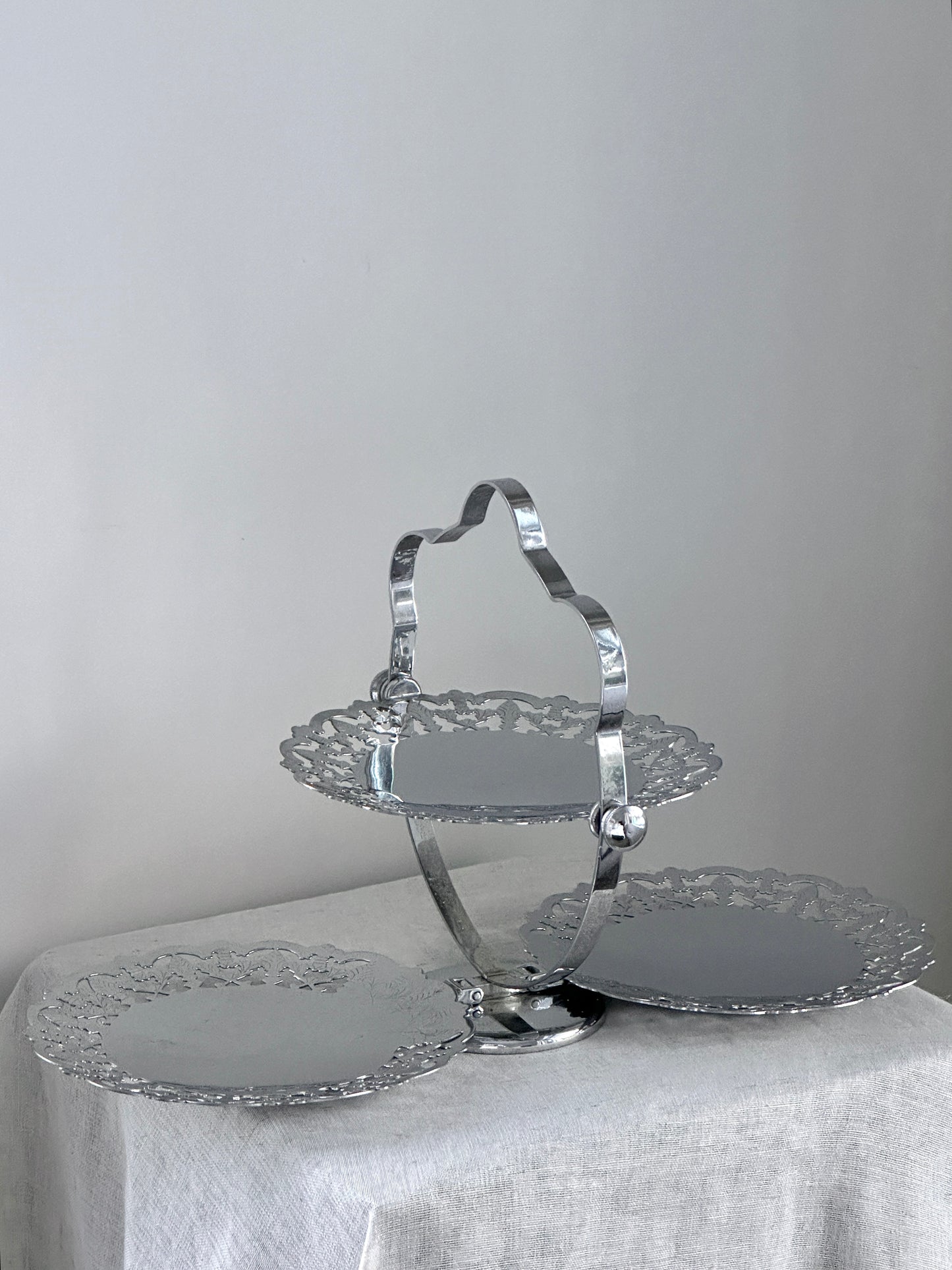 Fold Up Silver Plate 3 Tier Dessert Stand