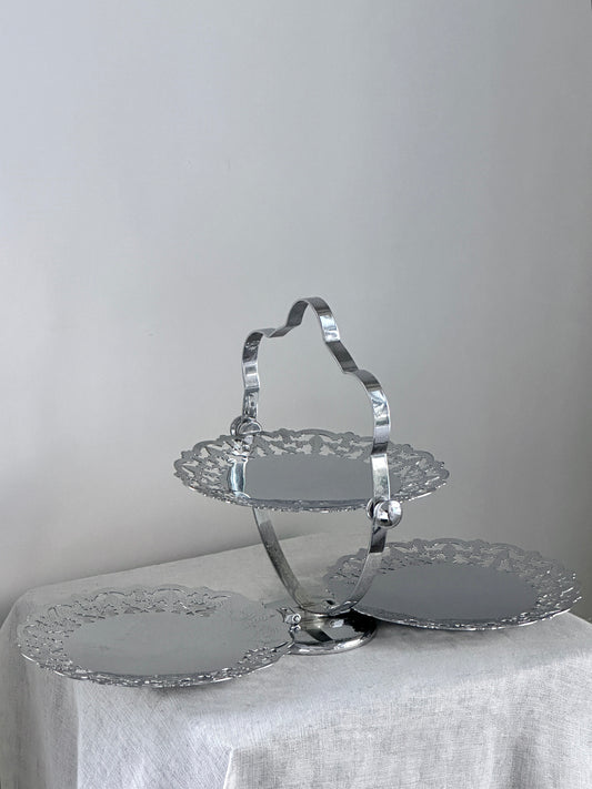 Fold Up Silver Plate 3 Tier Dessert Stand