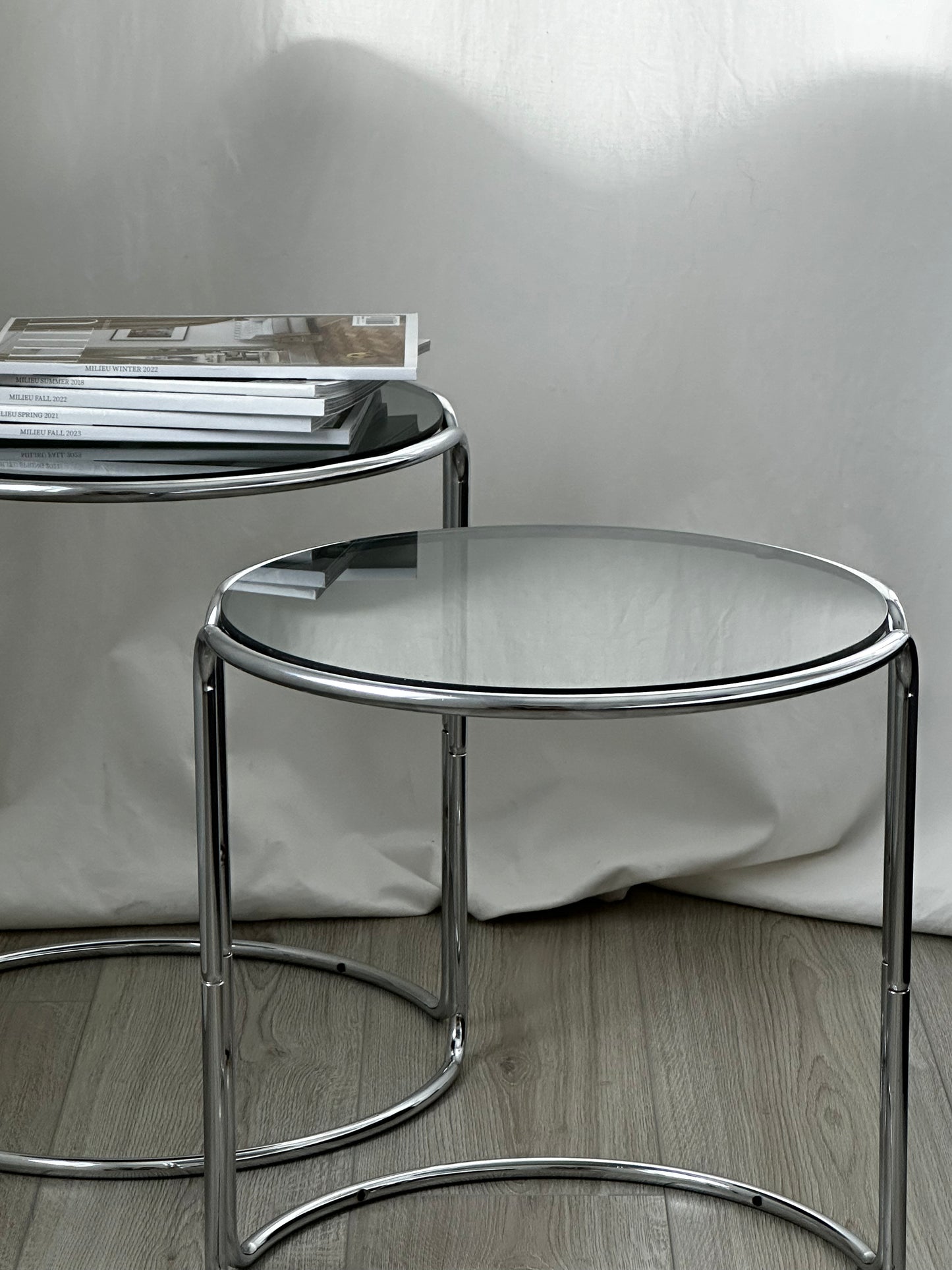 MCM Chrome and Smoked Glass Side Tables - Set of 2