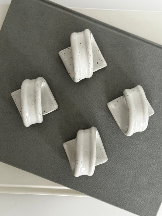 Freckled light gray ceramic vintage napkin rings (set of 4)