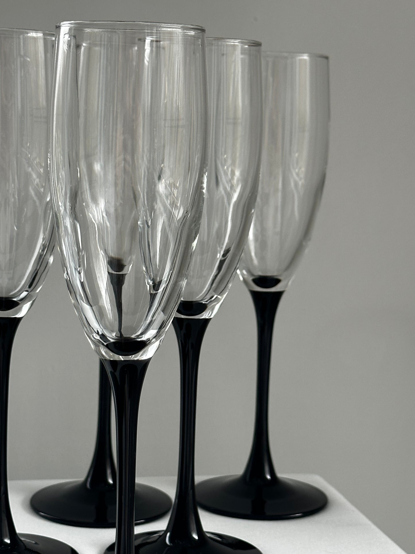 Luminarc France Black Stemmed Champagne Glasses (set of 6)