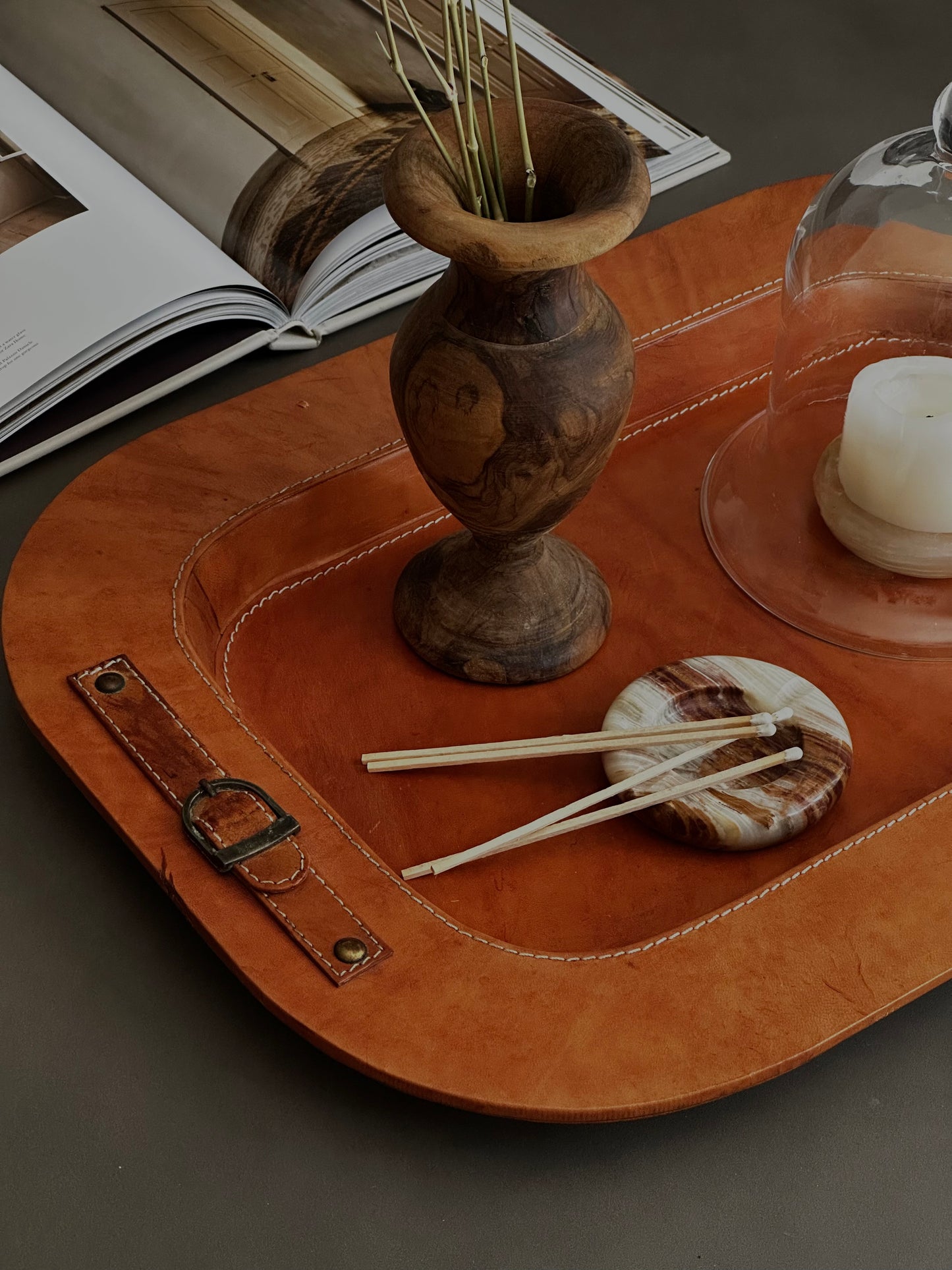 Vintage Stitched Leather Tray