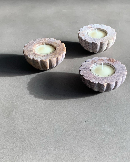 Carved stone Tea Light Candle holder - Set of 3