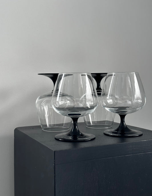 Luminarc France Black Stemmed Cognac Glasses (set of 4)